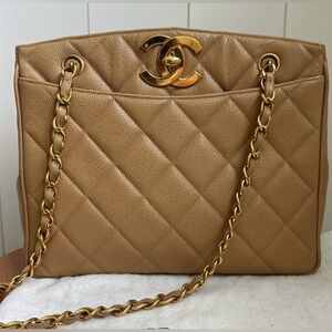 Chanel 24K gold Vintage quilted Caviar Tote bag